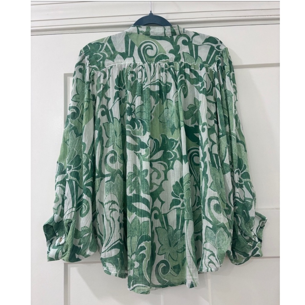 Pilcro Blouse Green White Floral Dolman Sleeve Button Up Boho Flowy Romantic - Picture 6 of 15